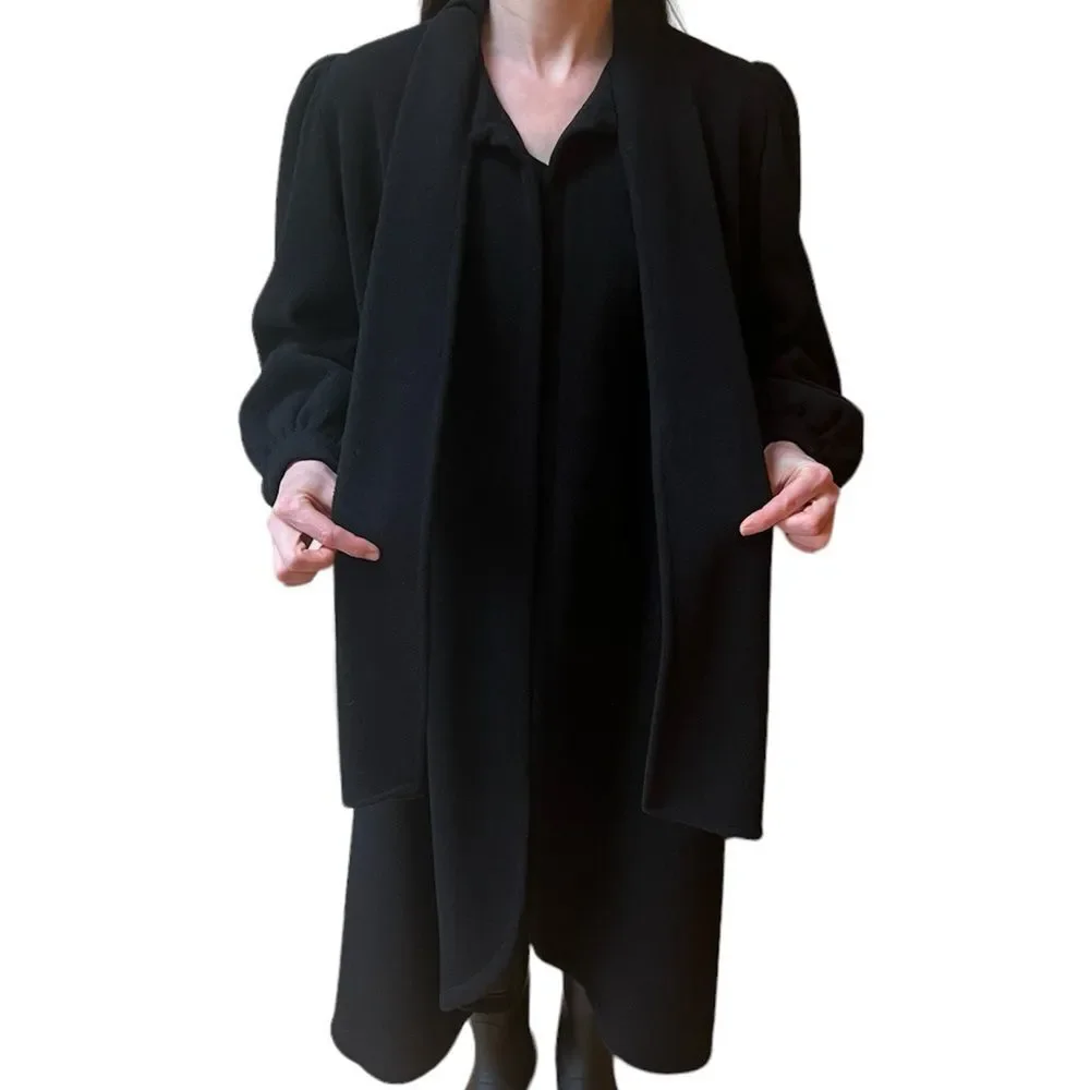 Vintage 1950’s Anglo Fabrics Black Wool Swing Coat - Picture 4 of 16